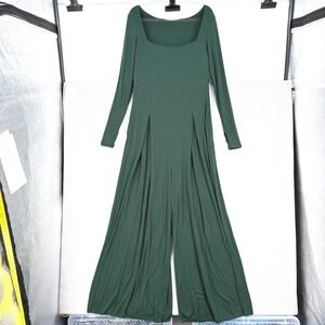 POPFLEX Exquisite Jumpsuit Womens 1X Tall Go w/ Flow Green Long Sleeve Wide Leg